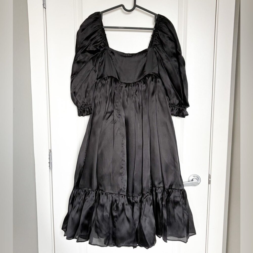 NEW NWT Selkie Silk Caviar French Puff Dress Black XS - Picture 3 of 10